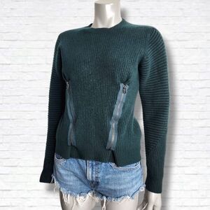 Opening Ceremony Dark Green Wool Double Zipper Crewneck Sweater Size XS